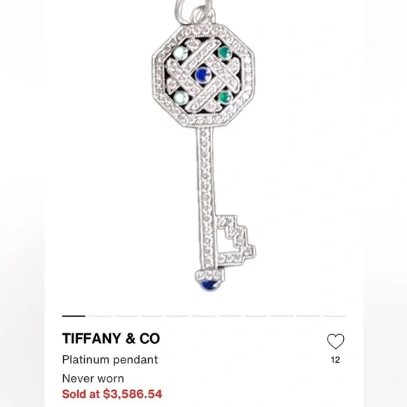 RARE Tiffany & Co. 18k Diamond Key with Enamel e in White Gold - Picture 11 of 12